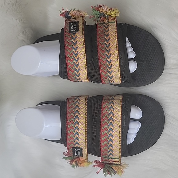 LANVIN SUICOKE Rainbow Embroidered Fringe Boho Platform Adjust Strap Sandals 7 - Picture 2 of 13